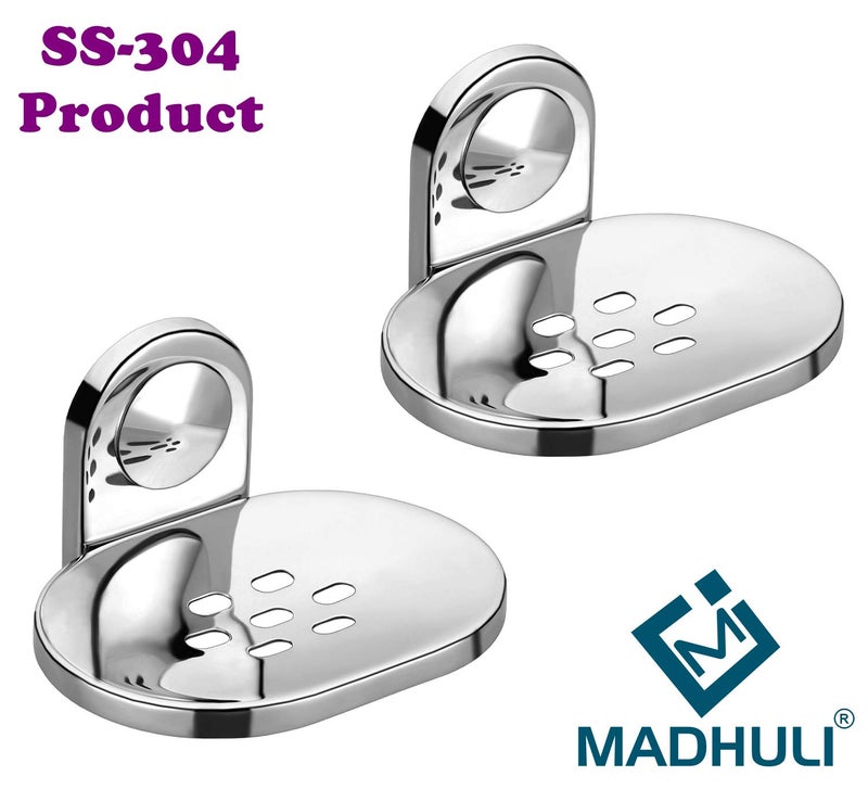 MADHULI 304 Stainless Steel Soap Dish for Bathroom/Bathroom Soap Holder/soap stand/kichan Accessories/Soap Dish (Chrome) SET of 2 - Image 3