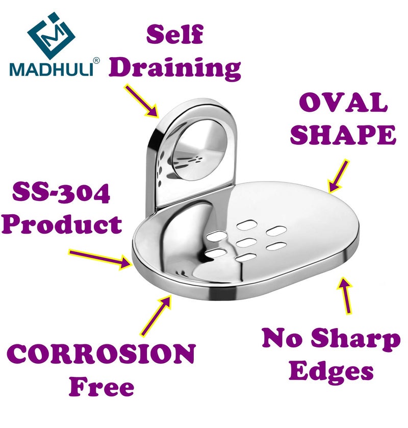 MADHULI 304 Stainless Steel Soap Dish for Bathroom/Bathroom Soap Holder/soap stand/kichan Accessories/Soap Dish (Chrome) SET of 2 - Image 2