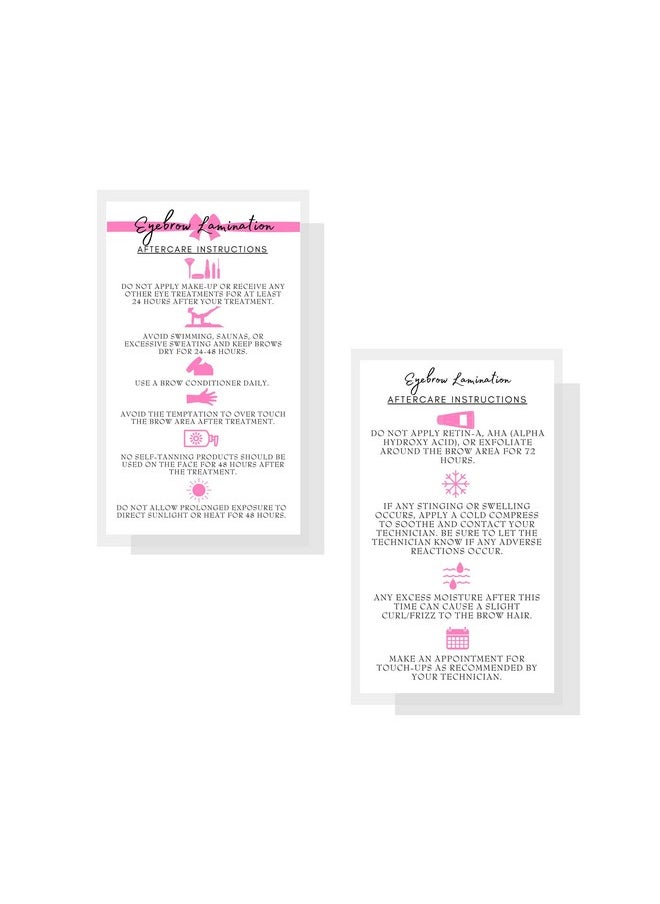 Boutique Marketing LLC - Brow Lamination Aftercare Instruction Cards ; 50 Pack ; 2X3.5” Inches Business Card Size ; Starter Lift Kit With Tint At Home Diy Aftercare Supplies ; White With Pink Design - Image 1