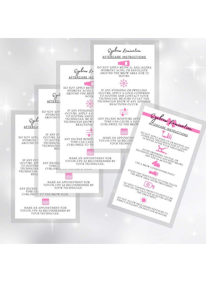 Boutique Marketing LLC - Brow Lamination Aftercare Instruction Cards ; 50 Pack ; 2X3.5” Inches Business Card Size ; Starter Lift Kit With Tint At Home Diy Aftercare Supplies ; White With Pink Design - Image 1