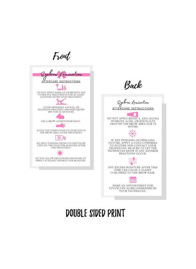 Boutique Marketing LLC - Brow Lamination Aftercare Instruction Cards ; 50 Pack ; 2X3.5” Inches Business Card Size ; Starter Lift Kit With Tint At Home Diy Aftercare Supplies ; White With Pink Design - Image 1