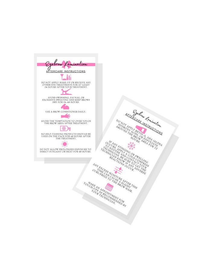 Boutique Marketing LLC - Brow Lamination Aftercare Instruction Cards ; 50 Pack ; 2X3.5” Inches Business Card Size ; Starter Lift Kit With Tint At Home Diy Aftercare Supplies ; White With Pink Design - Image 1