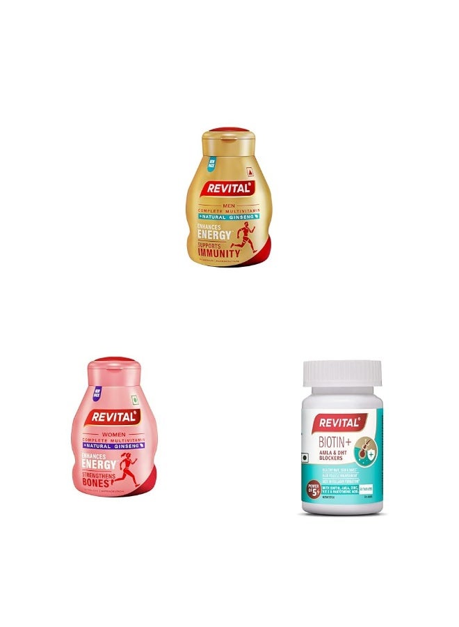 Revital Combo - Men's 30 capsules +Women's 30 capsules+ Biotin 50 tablets | Pack Of 3 - Image 1