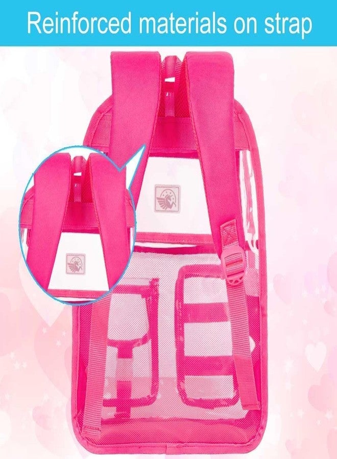 CCJPX Clear Backpack, Heavy Duty Transparent Bookbag for Girls Women, Cute School See Through Backpacks for Teens Elementary - Rose - Image 4