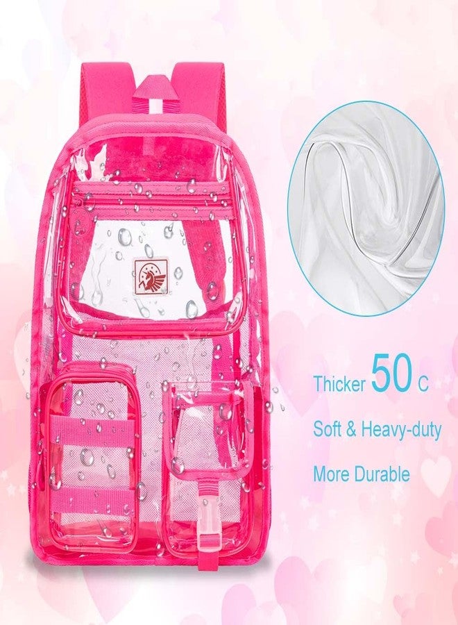 CCJPX Clear Backpack, Heavy Duty Transparent Bookbag for Girls Women, Cute School See Through Backpacks for Teens Elementary - Rose - Image 5