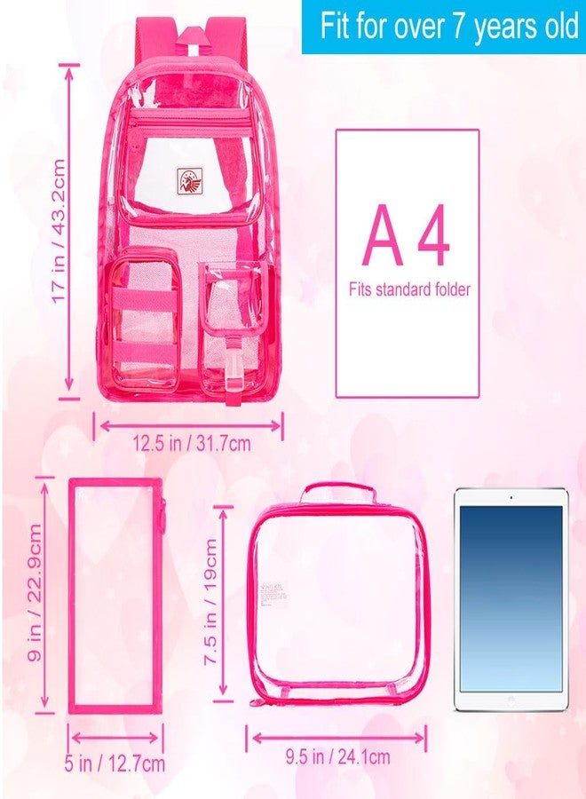 CCJPX Clear Backpack, Heavy Duty Transparent Bookbag for Girls Women, Cute School See Through Backpacks for Teens Elementary - Rose - Image 3