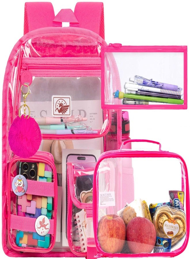CCJPX Clear Backpack, Heavy Duty Transparent Bookbag for Girls Women, Cute School See Through Backpacks for Teens Elementary - Rose - Image 1
