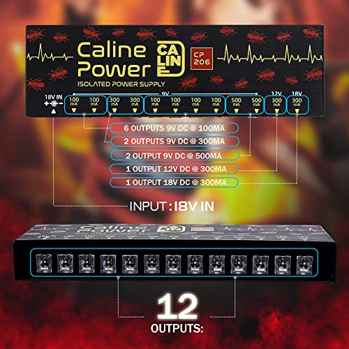 Caline Guitar Pedal Power Supply, True Isolated Pedalboard Power Supply with 12 Outputs, Noiselessly CP-206 - Image 2