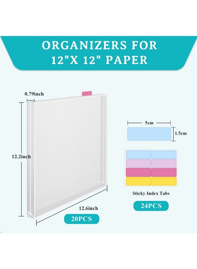 Caydo 20 Pieces Scrapbook Paper Storage Clear 12 X 12 Paper Storage Organizer With Tabs And Gusset Bottom For Holding Scrapbook Paper, Vinyl Paper, Paper, Cardstock - Image 2