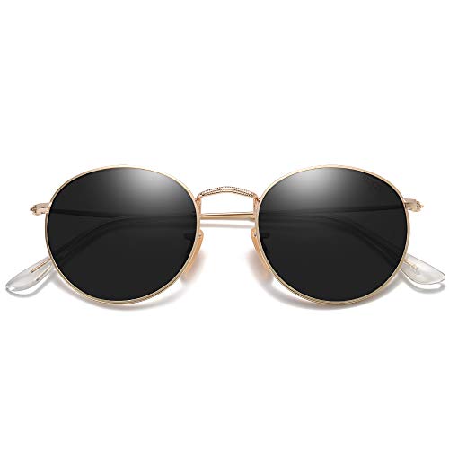 SOJOS Small Round Polarized Sunglasses for Women Men Classic Vintage Retro Shades UV400 SJ1014, Gold/Grey - Image 2