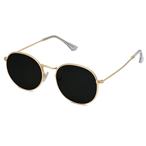 SOJOS Small Round Polarized Sunglasses for Women Men Classic Vintage Retro Shades UV400 SJ1014, Gold/Grey - Image 1