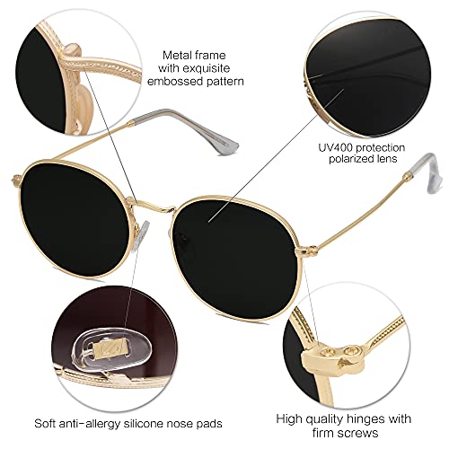 SOJOS Small Round Polarized Sunglasses for Women Men Classic Vintage Retro Shades UV400 SJ1014, Gold/Grey - Image 4
