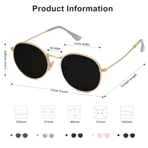 SOJOS Small Round Polarized Sunglasses for Women Men Classic Vintage Retro Shades UV400 SJ1014, Gold/Grey - Image 5