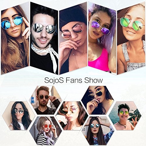 SOJOS Small Round Polarized Sunglasses for Women Men Classic Vintage Retro Shades UV400 SJ1014, Gold/Grey - Image 3