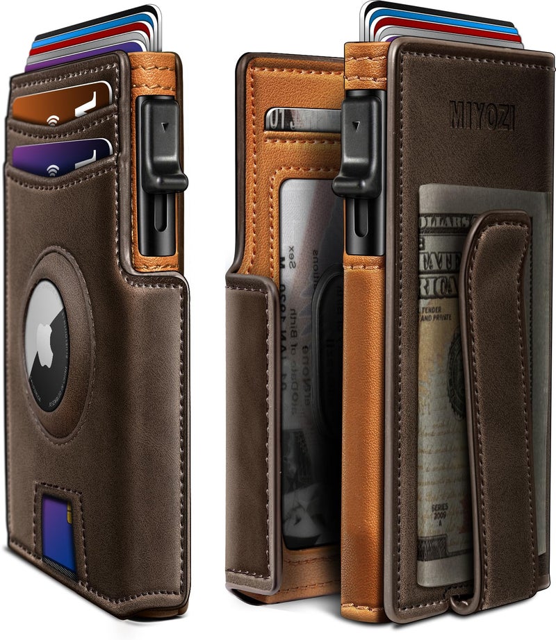miyozi Airtag Wallet for Men,with Money Clip 10 Cards Metal Case Smart Slim Pop Up Credit Card Holder Flip with Magnetic Closure RFID Blocking Wallet with Gift Box - Image 1