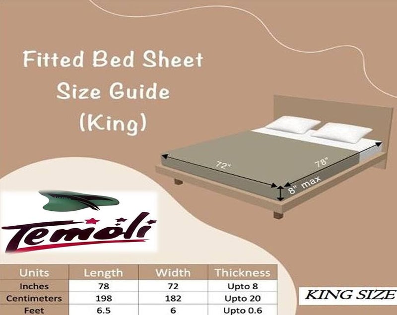 Temoli Cotton Feel All Around Elastic Fitted Bedsheets King Size, Premium Fitted Bedsheets King Size for Double Bed with 2 Pillow Covers Flower & Beige - Image 4