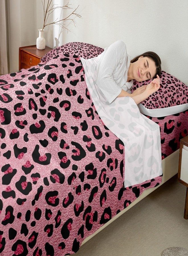 Homewish Pink Leopard Print Sheet Set Full,Cheetah Bedding Set for Kids Teens Girls,Wild Animal Skin Texture Romantic Fashion Bed Sheet Set 4pcs with Deep Pocket Fitted Sheet + Flat Sheet + 2 Pillowcases - Image 2