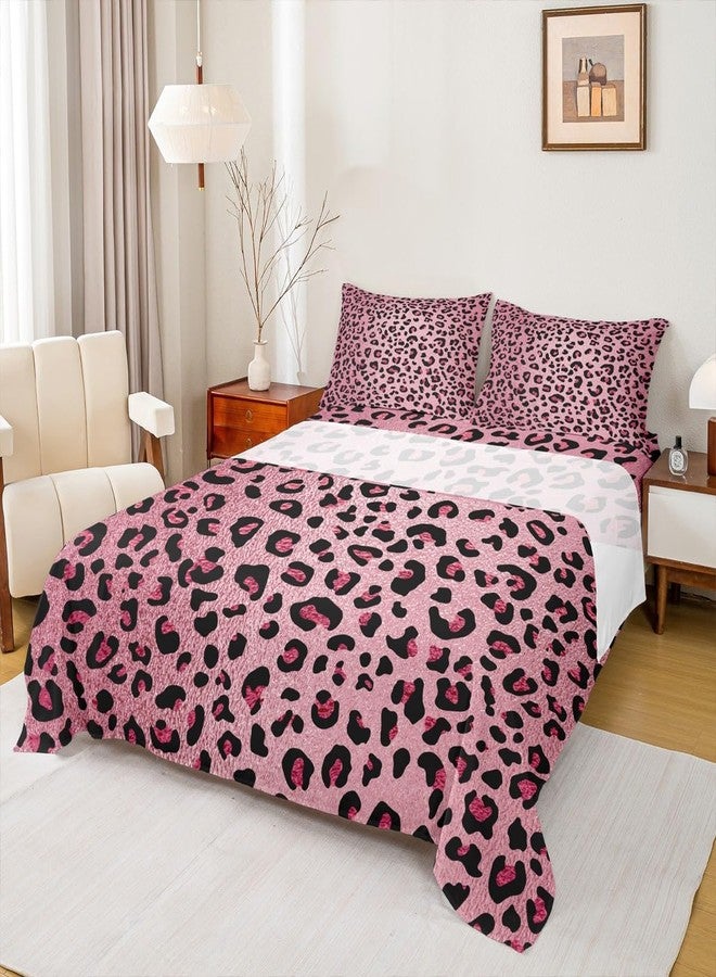 Homewish Pink Leopard Print Sheet Set Full,Cheetah Bedding Set for Kids Teens Girls,Wild Animal Skin Texture Romantic Fashion Bed Sheet Set 4pcs with Deep Pocket Fitted Sheet + Flat Sheet + 2 Pillowcases - Image 1