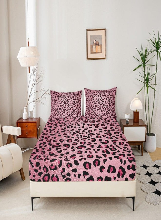 Homewish Pink Leopard Print Sheet Set Full,Cheetah Bedding Set for Kids Teens Girls,Wild Animal Skin Texture Romantic Fashion Bed Sheet Set 4pcs with Deep Pocket Fitted Sheet + Flat Sheet + 2 Pillowcases - Image 5