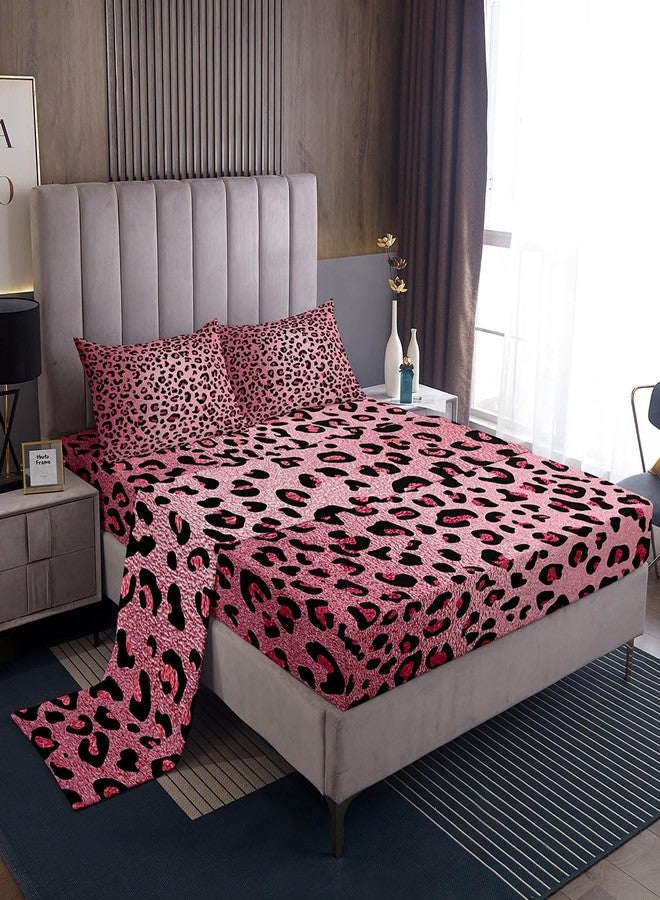 Homewish Pink Leopard Print Sheet Set Full,Cheetah Bedding Set for Kids Teens Girls,Wild Animal Skin Texture Romantic Fashion Bed Sheet Set 4pcs with Deep Pocket Fitted Sheet + Flat Sheet + 2 Pillowcases - Image 3