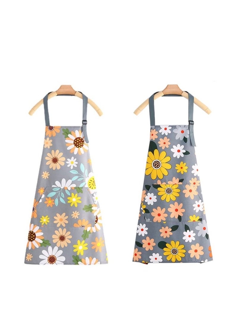 KASTWAVE Kitchen Aprons for Women 2 Pack Adjustable Waterproof Cooking Apron with Pockets Chef Aprons for Kitchen Baking Gardening BBQ - Image 1