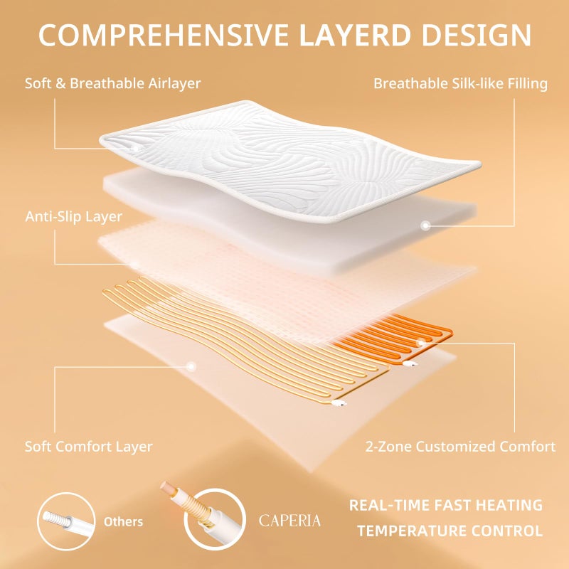 Caperia Heated Mattress Pad Queen, Electric Mattress Pad Bed Warmer with 9 Heat Settings, Memory Function, 1-12 Hours Auto Off, Deep Pocket, Machine Washable, 60"x 80" - Image 4