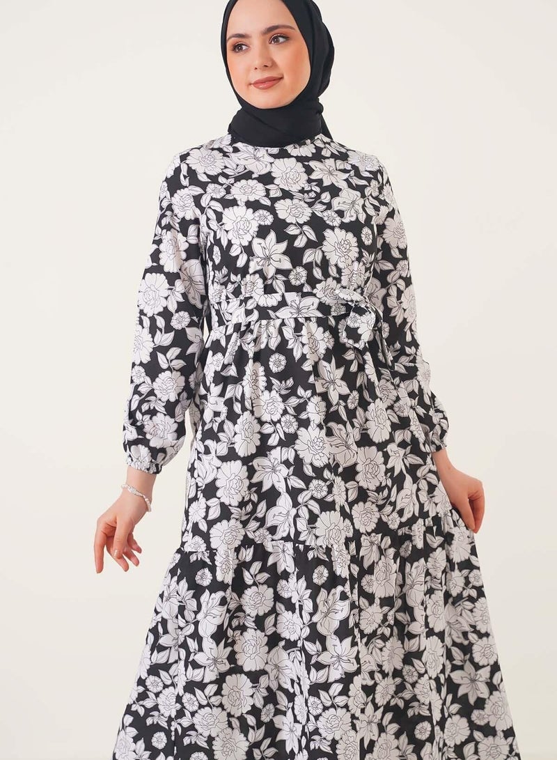Cotton printed long dress,comfortable to wear, Black and white floral  - Image 2