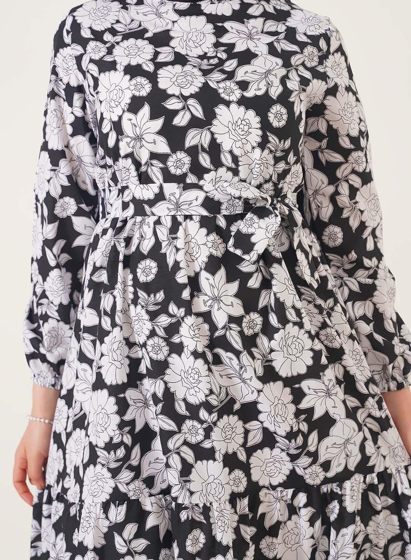 Cotton printed long dress,comfortable to wear, Black and white floral  - Image 4