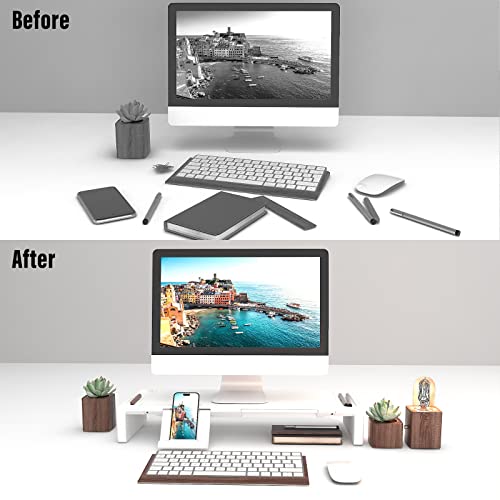 OImaster Monitor Stand Riser, Foldable Computer Monitor Riser, Adjustable Length Computer Stand and Storage Drawer & Pen Slot, Phone Stand Compatible Computer, Desktop, Laptop, Save Space (White) - Image 4