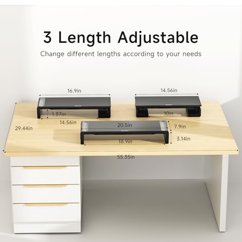 OImaster Monitor Stand Riser, Foldable Computer Monitor Riser, Adjustable Length Computer Stand and Storage Drawer & Pen Slot, Phone Stand Compatible Computer, Desktop, Laptop, Save Space (White) - Image 3