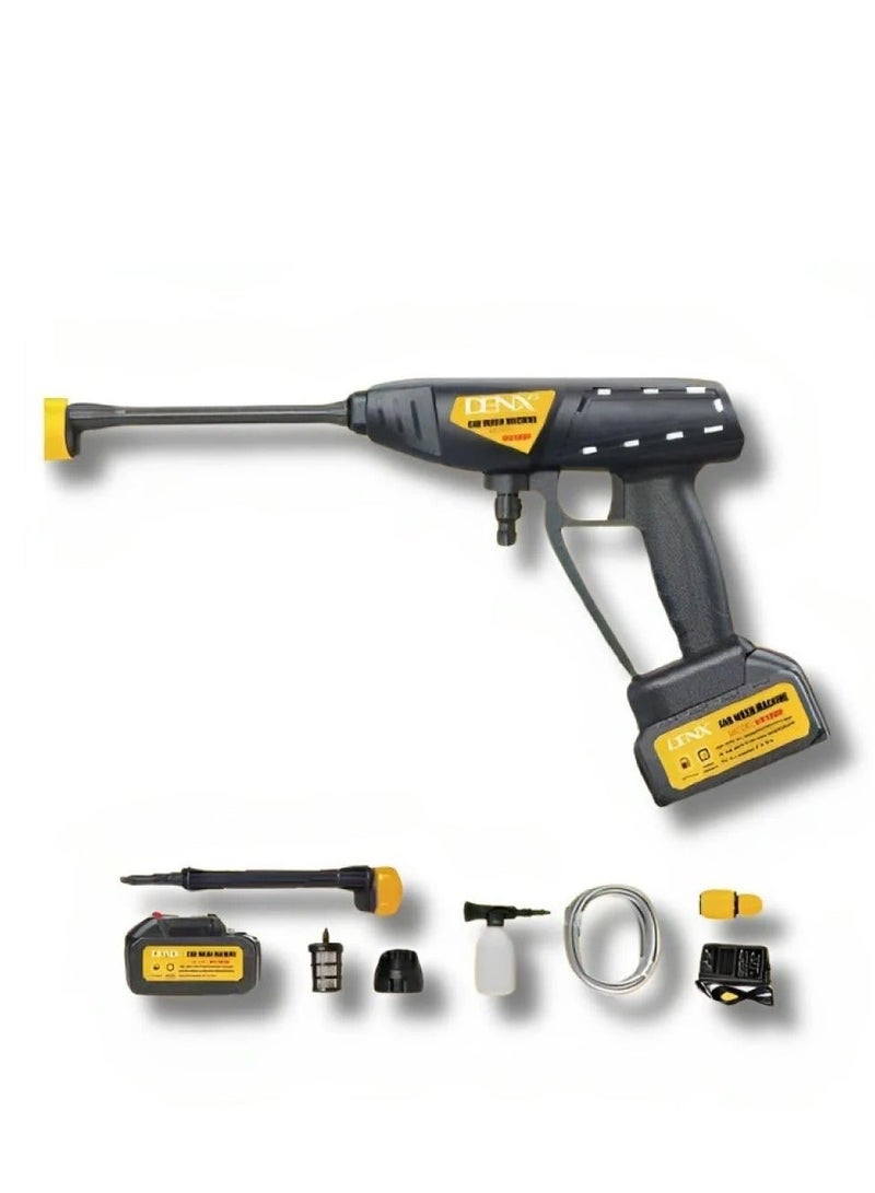 Denx Cordless High Pressure Electric Washer, Portable Car Washer Pressure Pump, Strong Water Pressure, Long Battery Life, 6 Spray Modes Nozzle, Soap Bottle, Long Water Pipe, Multiple Uses | 180W | DX 1800