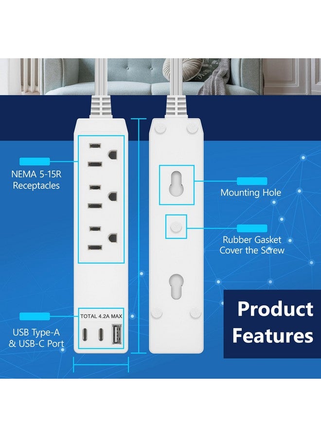 LIDER Outlet Extender with 3 Receptacles, 21W USB Type-A, and 2 USB Type-C, USB Port, Ultra-Thin Wall Plate Plug with Cord Extender, 3-Outlet Power Strip, Flat-Face, ETL-Listed, 3ft Cord, White - Image 2