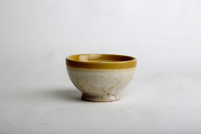 Caffeine Ceramic Handmade Cream Yellow Crackle Nut Serving Bowl Set of 2 - Image 5