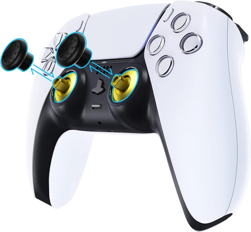 eXtremeRate عصا التحكم القابلة للتبديل المريحة من eXtremeRate ThumbsGear لوحدة تحكم PlayStation 4 PS4 Slim PS4 Pro مع 3 ارتفاعات مقببة ومقعرة قابلة للتعديل - كروم ذهبي وأسود - Image 3