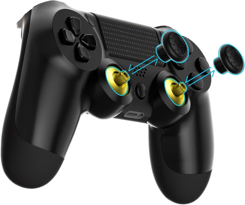 eXtremeRate عصا التحكم القابلة للتبديل المريحة من eXtremeRate ThumbsGear لوحدة تحكم PlayStation 4 PS4 Slim PS4 Pro مع 3 ارتفاعات مقببة ومقعرة قابلة للتعديل - كروم ذهبي وأسود - Image 2