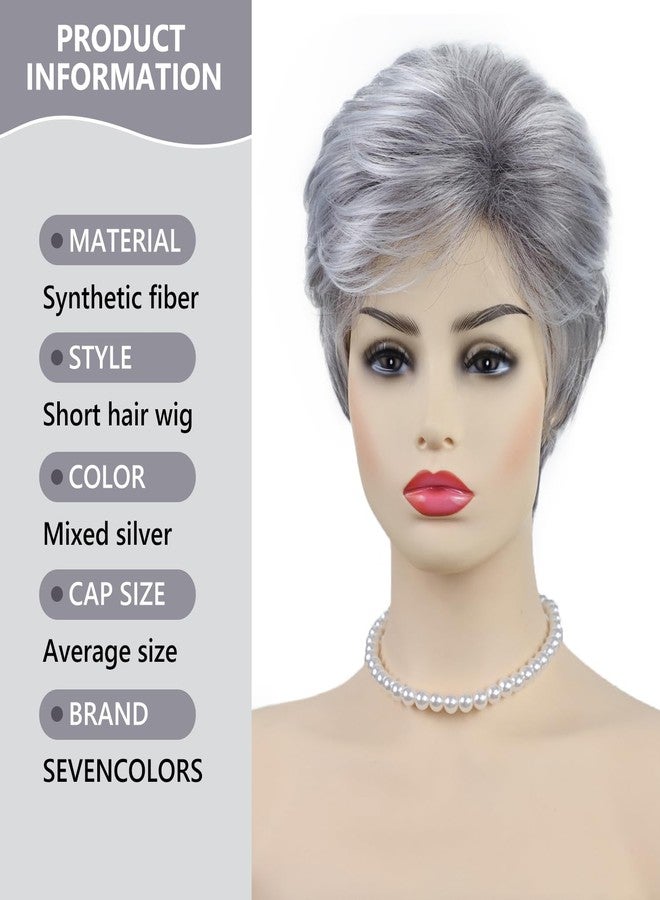 SEVENCOLORS Short Grey Silver Wigs for White Women Natural Layered Pixie Cut Wigs with Bangs Synthetic Short Gray Hair Wig for Older Women - Image 4