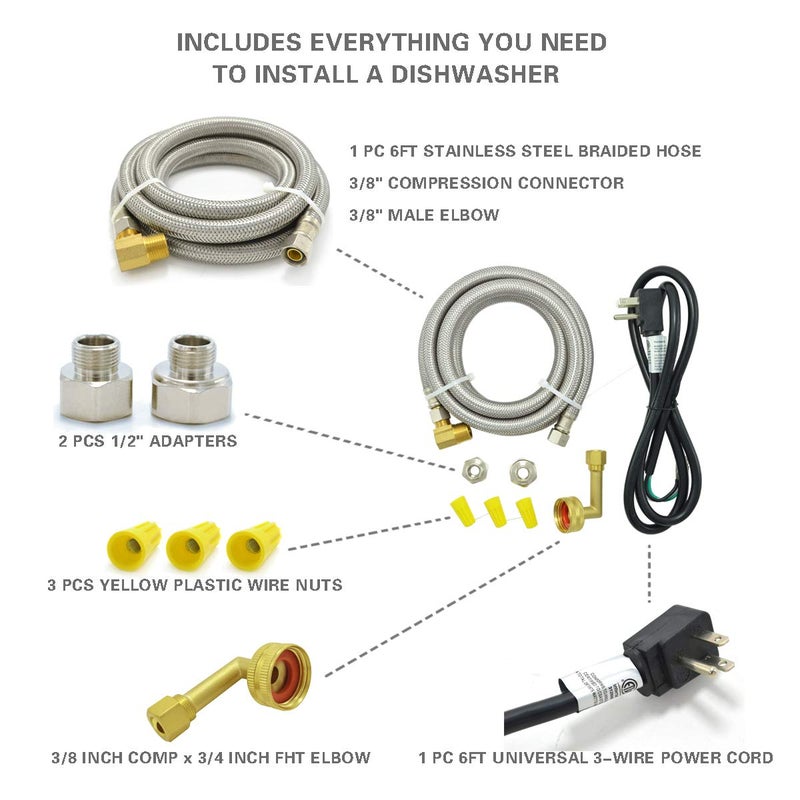 Tt Flex Universal Dishwasher Installation Kit 6 Ft Stainless Steel Dishwasher Hose Burst Proof Water Supply Line With 3/8"" Compression Connections - Image 2