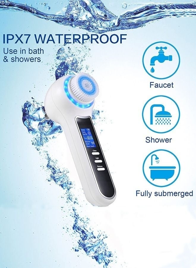 Face Scrubber Exfoliator,Facial Cleansing Brush Waterproof with LCD Screen,Blackhead Remover Vacuum with 5 Brush Heads,Face Spin Brush for Exfoliating (White+Black) - Image 5