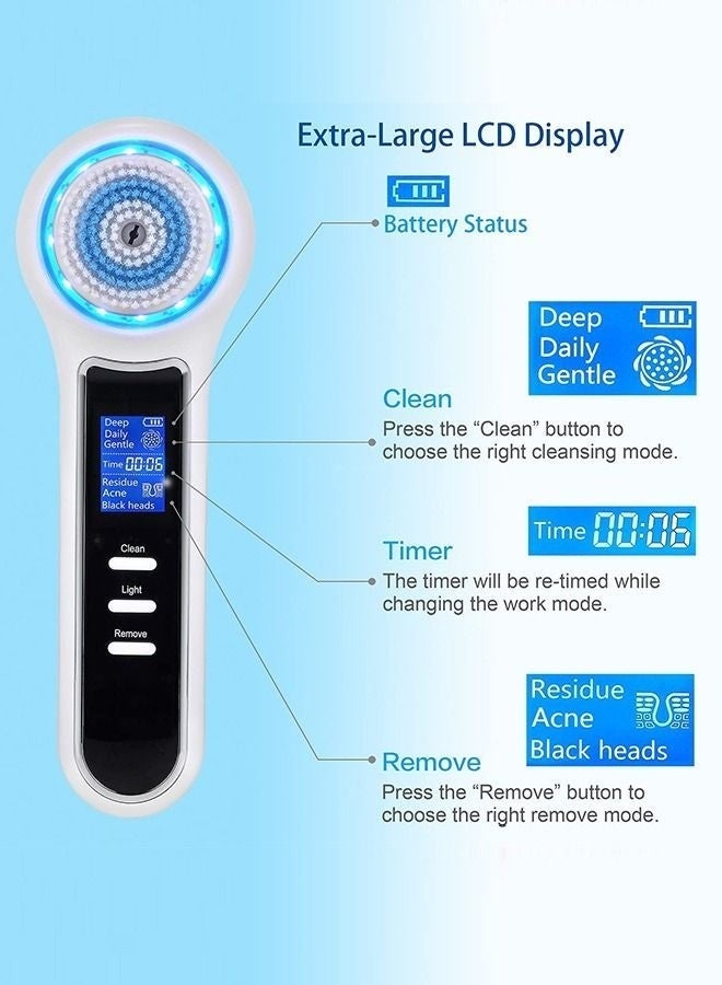 Face Scrubber Exfoliator,Facial Cleansing Brush Waterproof with LCD Screen,Blackhead Remover Vacuum with 5 Brush Heads,Face Spin Brush for Exfoliating (White+Black) - Image 3