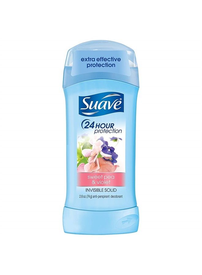 Suave Deodorant 2.6 Ounce 24Hr Sweet Pea & Violet Invis. Solid (76ml) (3 Pack)