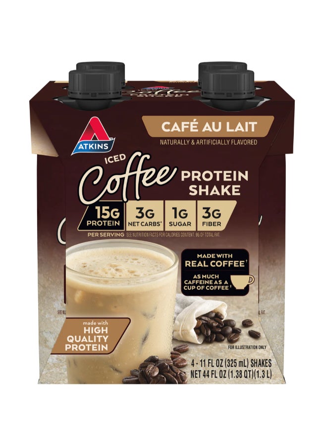 Atkins Iced Coffee Protein Shake Cafe Au Lait 4 Shakes 11 fl oz (325 ml) Each - Image 3
