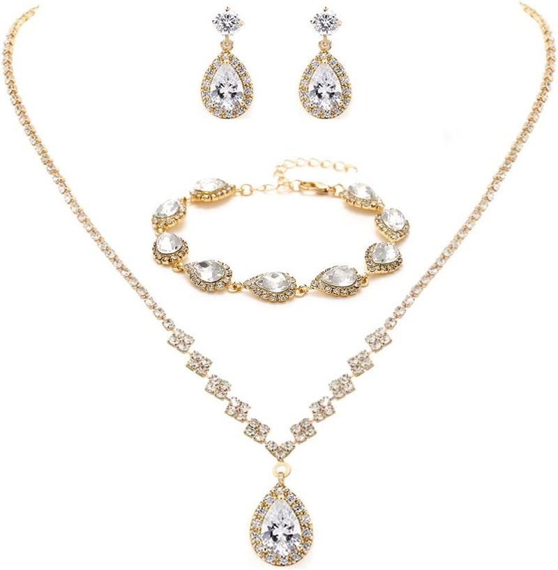 Unicra Bride Crystal Necklace Earrings Set Bridal Wedding Jewelry Sets Rhinestone Choker Necklace Prom Costume Jewelry Set for Women and Brides - Image 1
