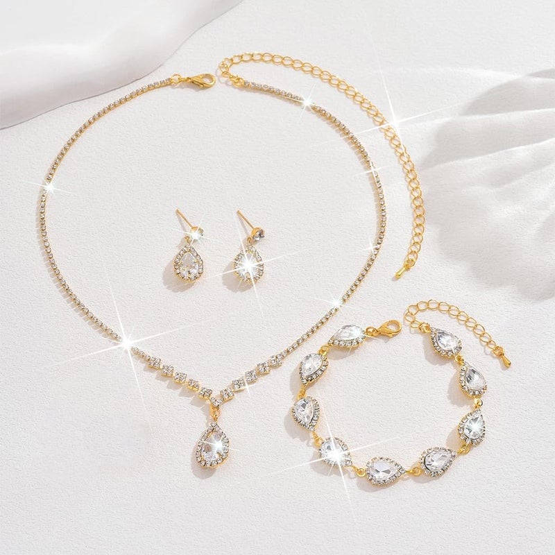 Unicra Bride Crystal Necklace Earrings Set Bridal Wedding Jewelry Sets Rhinestone Choker Necklace Prom Costume Jewelry Set for Women and Brides - Image 2