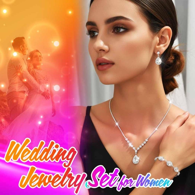 Unicra Bride Crystal Necklace Earrings Set Bridal Wedding Jewelry Sets Rhinestone Choker Necklace Prom Costume Jewelry Set for Women and Brides - Image 3