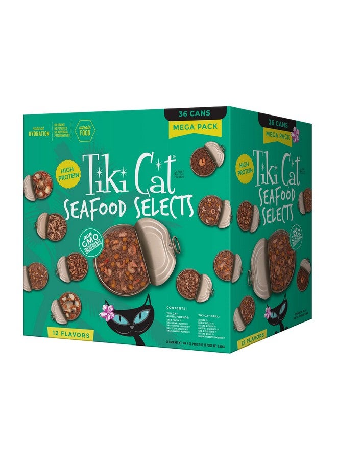 Tiki Cat Seafood Selects, Ultimate Variety Pack, 36 High Protein Servings With Real Flaked Fish, Wet Cat Food Mega Pack, 2.8 And 3 Oz. Cans (Pack Of 36)