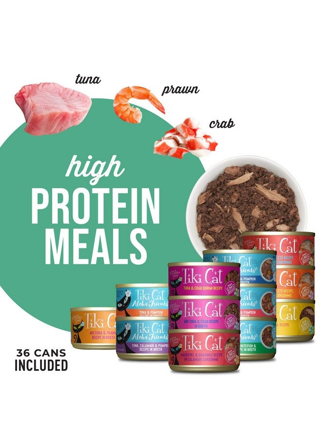 Tiki Cat Seafood Selects, Ultimate Variety Pack, 36 High Protein Servings With Real Flaked Fish, Wet Cat Food Mega Pack, 2.8 And 3 Oz. Cans (Pack Of 36)