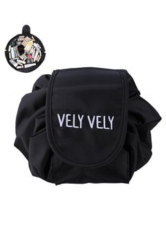 vely vely Lazy Drawstring Makeup Bags, Cosmetic Drawstring Bag, Large Capacity Waterproof Travel Portable Cosmetic Bag Pouch Makeup Pouch Storage Organiser for Women Girl (Black)  - Image 1