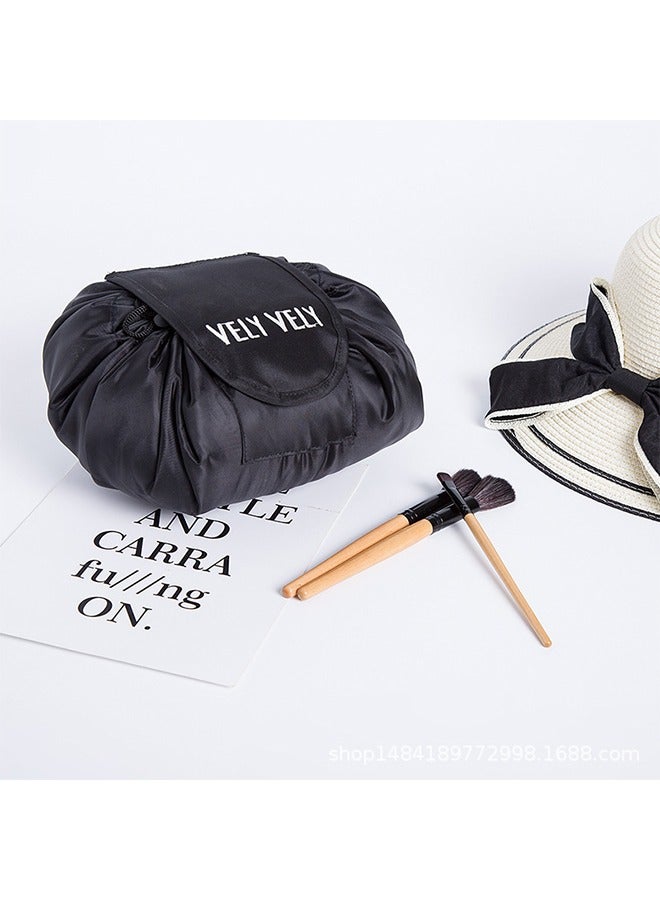 vely vely Lazy Drawstring Makeup Bags, Cosmetic Drawstring Bag, Large Capacity Waterproof Travel Portable Cosmetic Bag Pouch Makeup Pouch Storage Organiser for Women Girl (Black) - Image 2