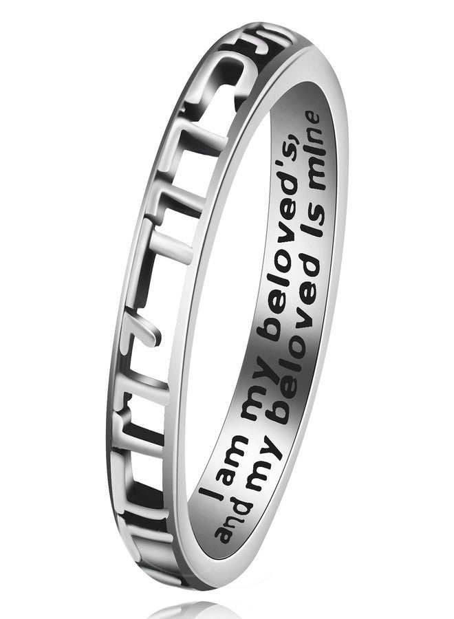 Uloveido Hebrew I Am My Beloved Ring, Christian Bible Verse Engraved Rings, White Gold Plated Hollow Band Rings Size 8 Y583 - Image 1