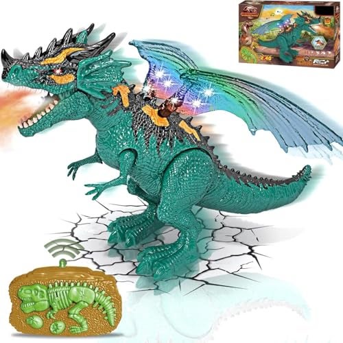 Crackles Walking Dinosaur Toy with Realistic Sound and Smoke Spray - Remote Control Dinosaur Toy, Motorized Walking Dragon with Light and Sound for 6+ Years Old Kids - Multi Color - Image 1